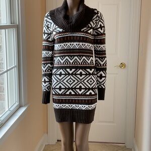 Brown Patterned Women's Sweater Dress